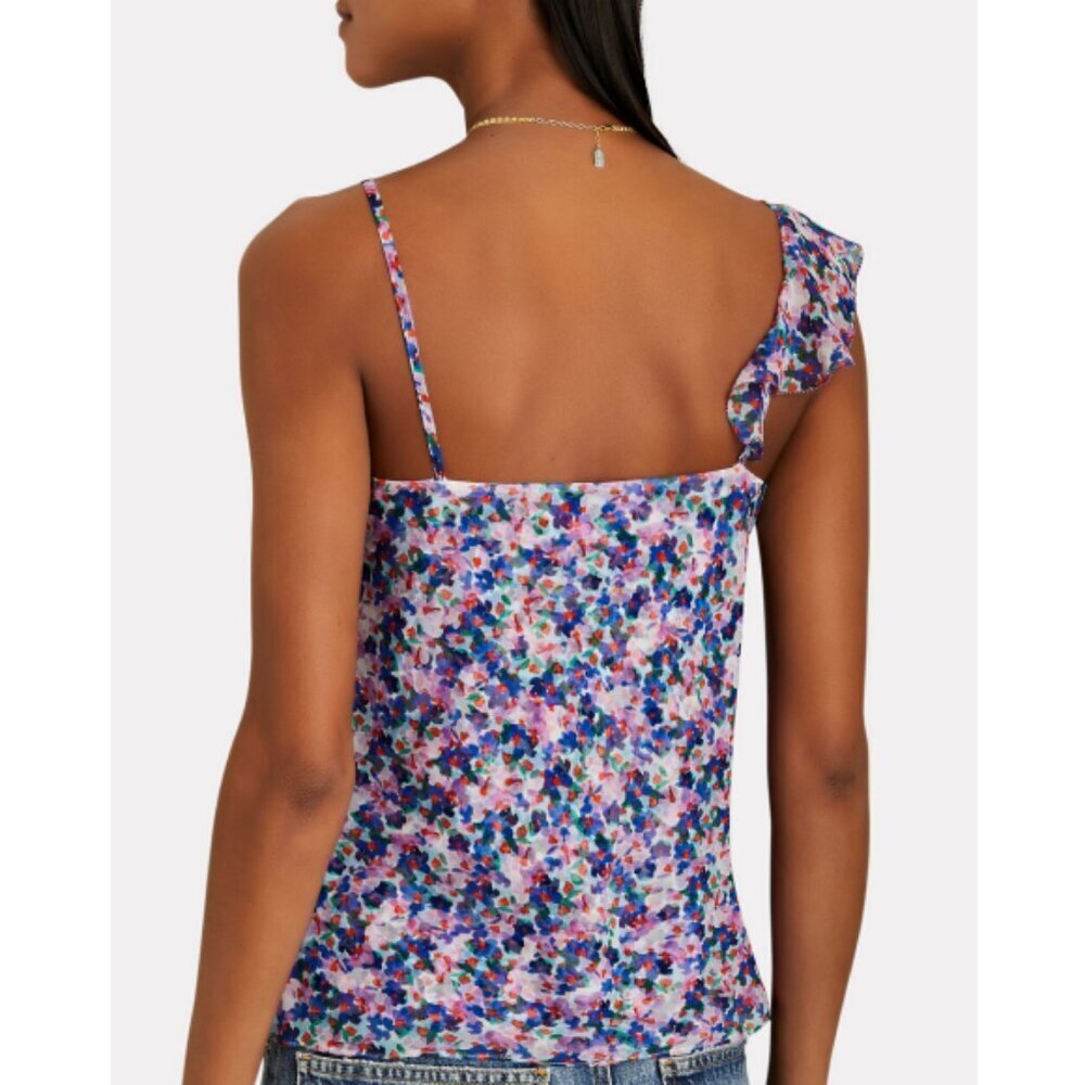 Veronica Beard 'Nea' Floral-Print Ruffled Silk Top, Violet Multi - Picture 3 of 3